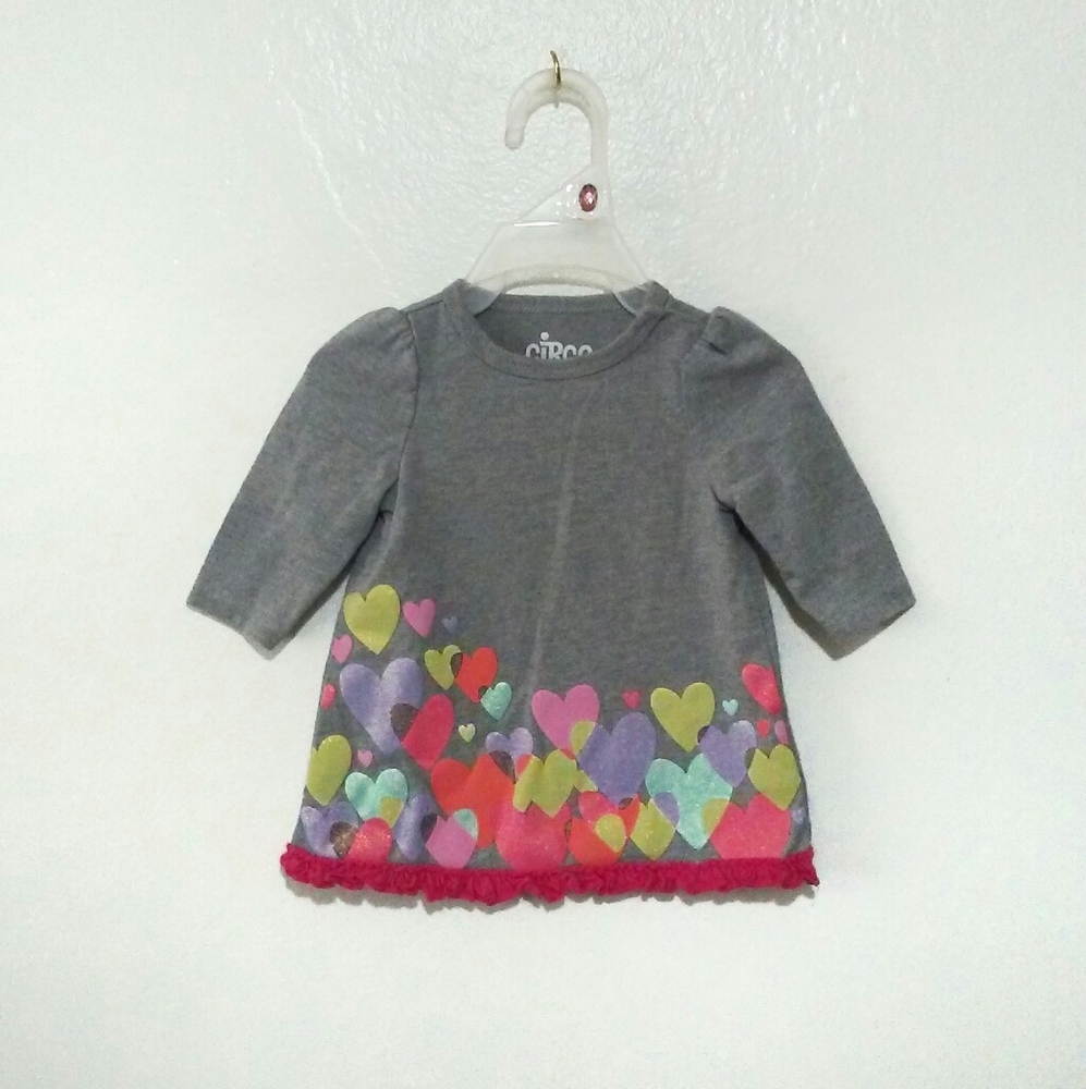 Circo Size NB Gray Glittery Hearts Long Sleeve Dainty Dress
